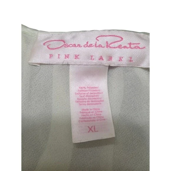 Oscar de la Renta Pink Label Chiffon Chemise Gown Satin Trim Green XL B6.1 - Picture 3 of 9